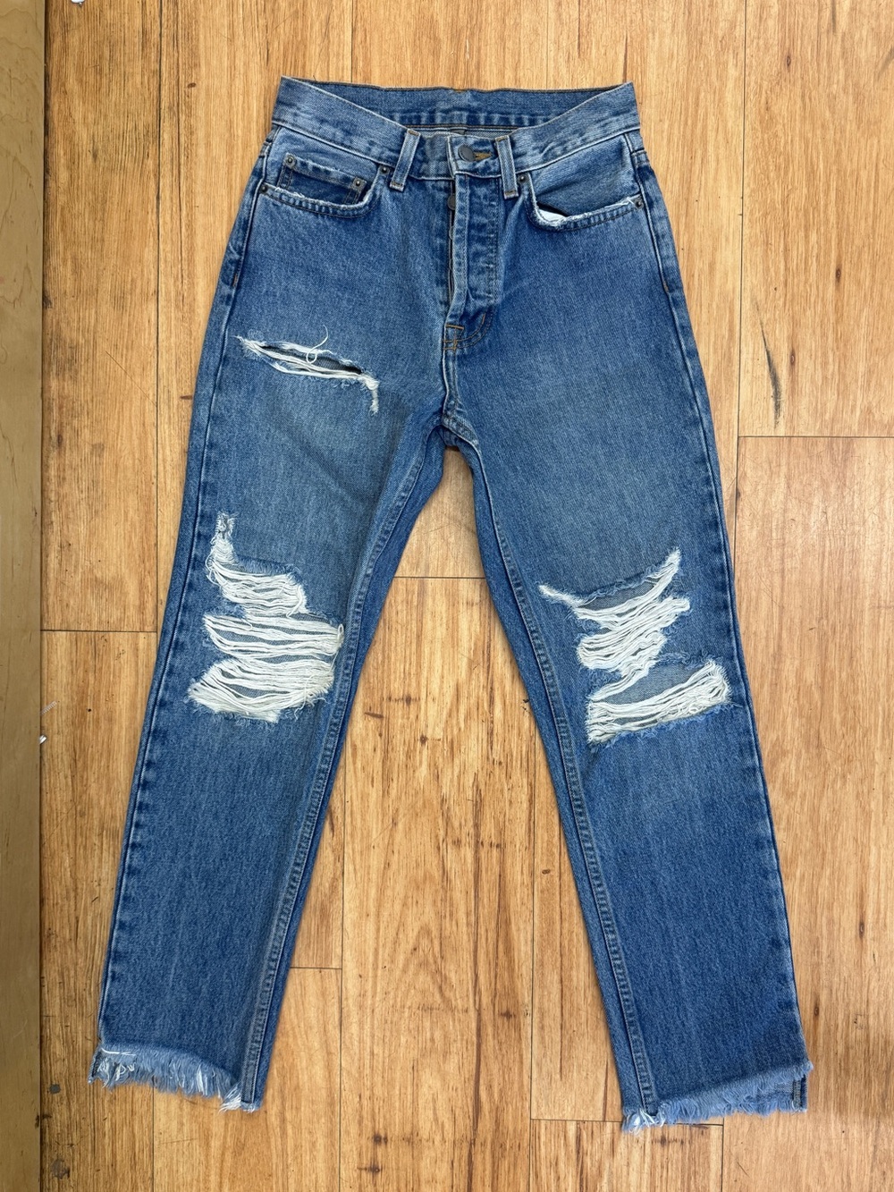 Blue Distressed high waisted straight leg Jeans